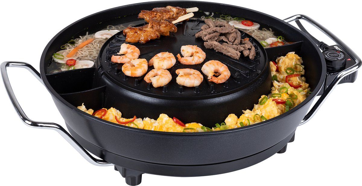 Tristar Elektrische Hotpot PZ-9131 - Chinese Fondue - Korean BBQ Grill - Inclusief fonduevorkjes, fondue netjes en tang - Zwart