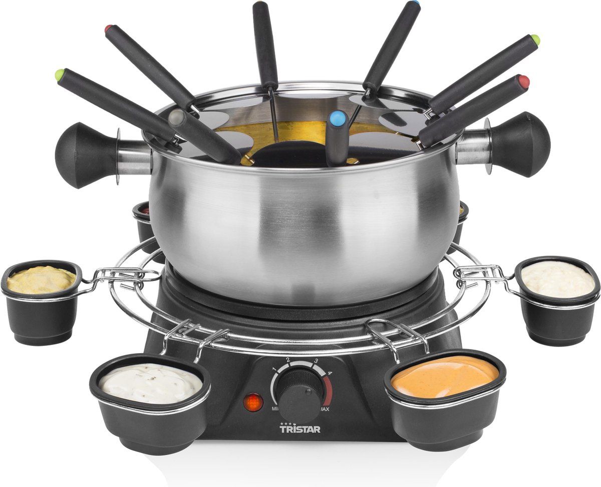 Tristar Fonduepan FO-1109 - Elektrische Fondueset - 8 personen - 1,3 liter - RVS met sausring