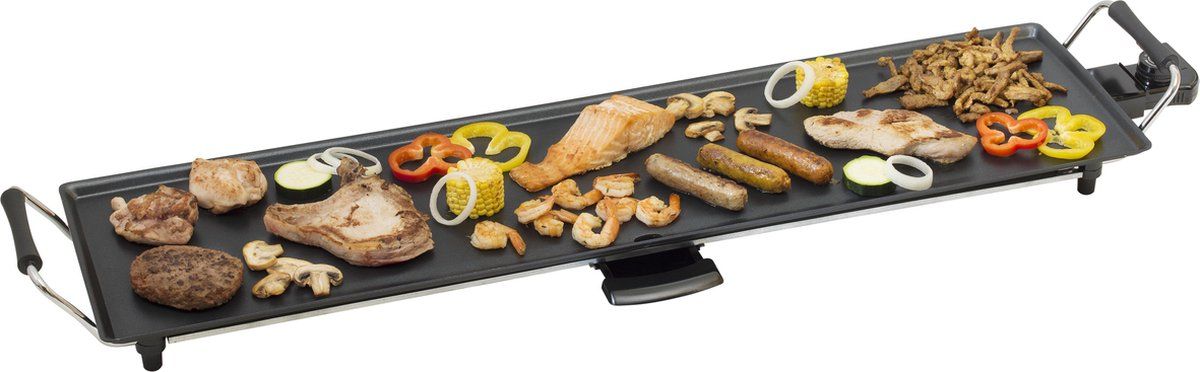 Bestron XXL Teppanyaki Bakplaat voor 8 Personen, Tafelgrill electrisch met antiaanbaklaag, Grillplaat met 1800W, kleur: zwart