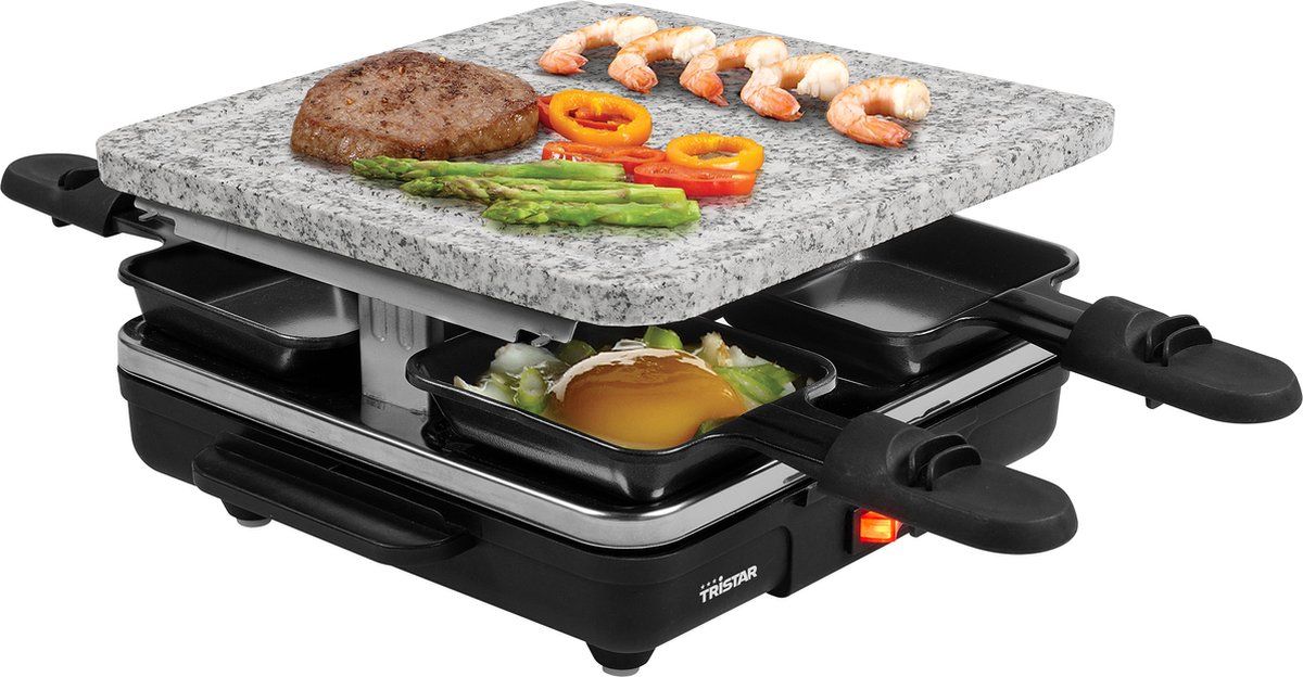 Tristar Steengrill RA-2745 - Steengrill Raclette - Gourmetset voor 4 personen - 21 x 21 cm - Met afneembare stenen grillplaat - Zwart