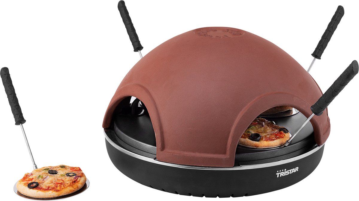 Tristar Pizza Festa Gourmet PZ-9154 - Pizza Gourmetstel 4 personen - Terracotta pizzaoven - Pizza Gourmetset met RVS bakplaat - Inclusief 4 spatels en uitsteekvorm