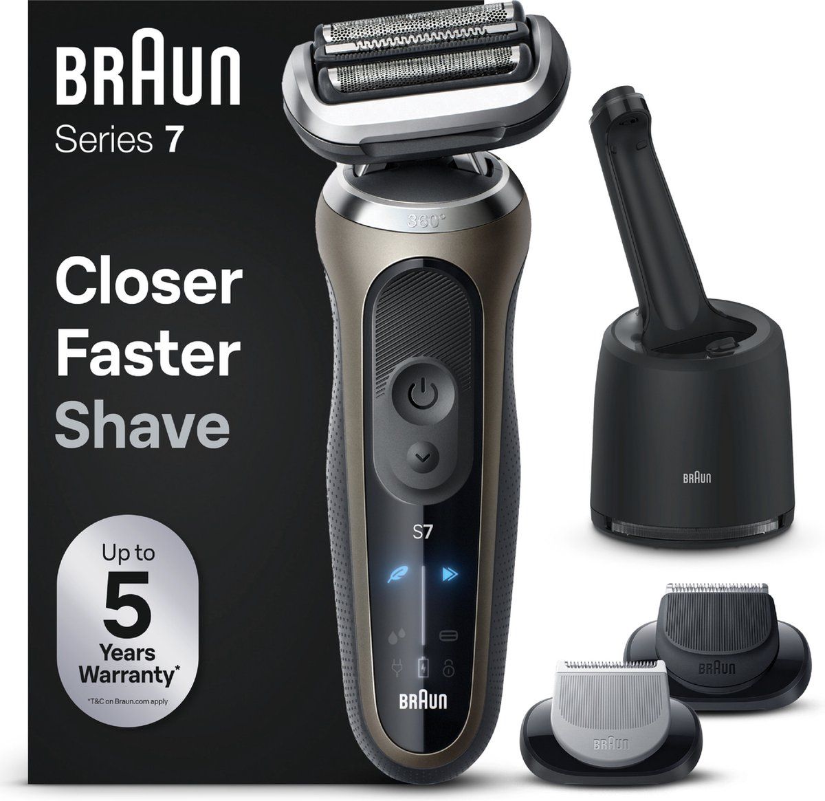 Braun Elektrisch Scheerapparaat Series 7 - Met SmartCare Center - EasyClick-opzetstukken - 72-C7650cc - Goud