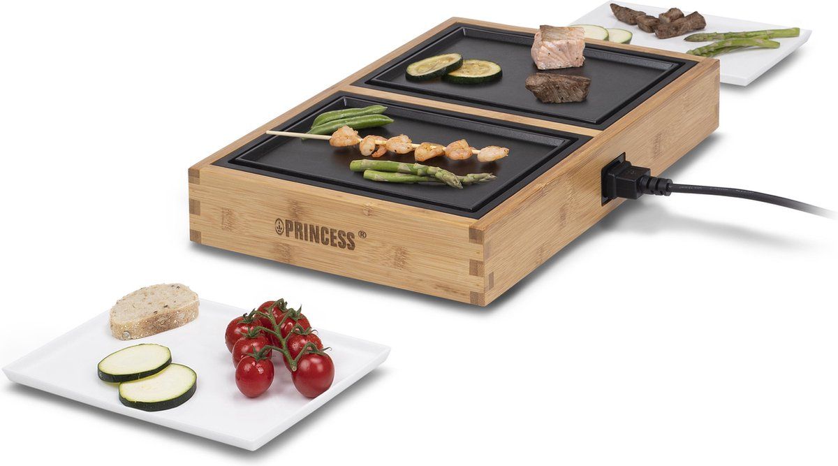 Princess Dinner4two Pure 104020 - Gourmetstel - Teppanyaki - Grill & Bakplaat - 2 meter snoer - Uit te breiden tot 10 personen - Bamboe