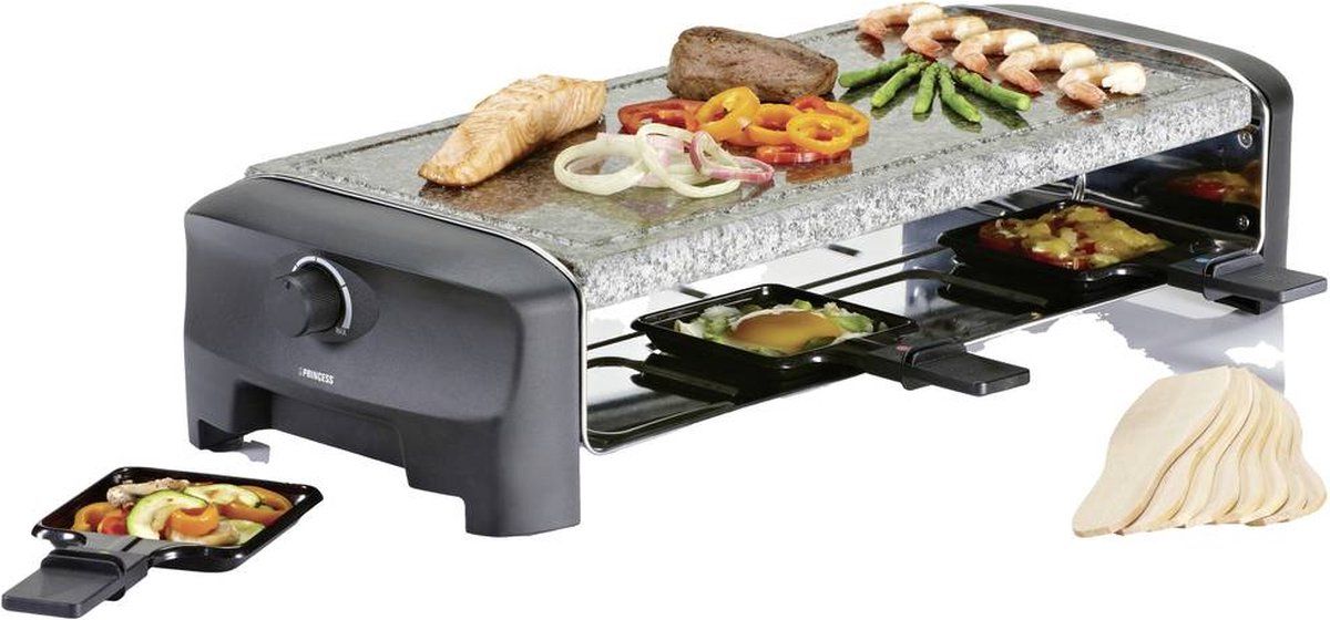 Princess Gourmetstel 162830 - Steengrill & Raclette Party – 8 personen - 42 x 21 cm - 1300 Watt - 2 meter snoer - Regelbare thermostaat