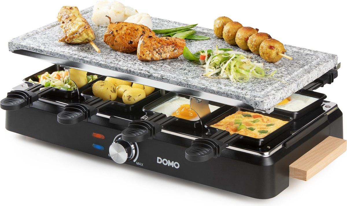 DOMO DO9262G Gourmetset - Raclette - Steengrill - 1400W - Houten afwerking