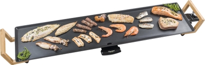 Bestron elektrische XXL Grillplaat voor 8 Personen, Teppanyaki Bakplaat met antiaanbaklaag & bamboe handgrepen, in aziatisch design, 1800W, kleur: zwart