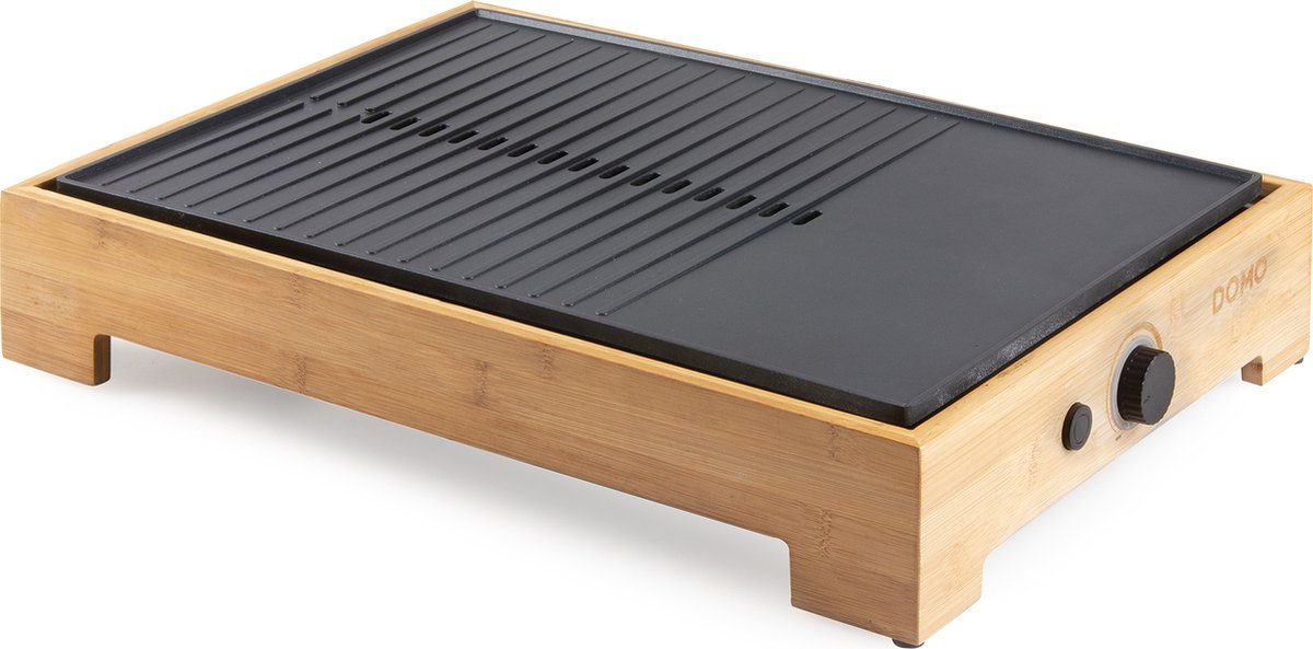 DOMO DO9271G Plancha grill bamboo style - Plancha - 42cm - 1800W - Healthy ceramic coating - Bamboo style