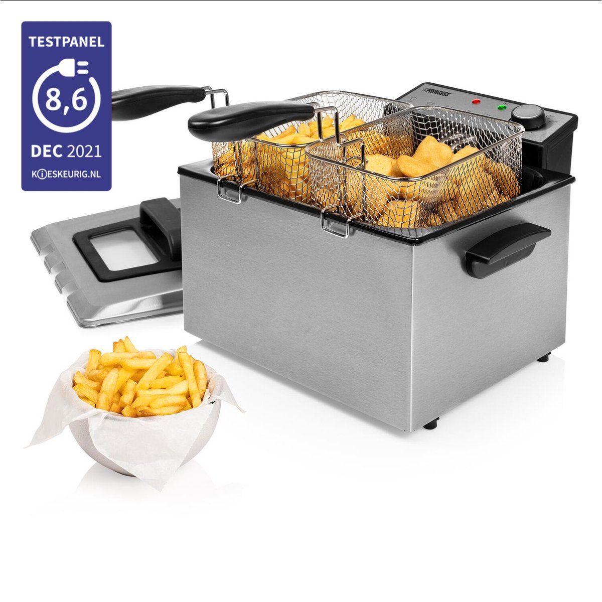 Princess Frituurpan 185000 – Grote friteuse met 3 manden - 5 liter - Koude zone