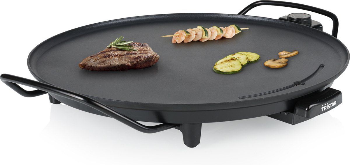 Tristar Bakplaat Rond BP-2787 - Gourmet bakplaat - Cirkel Grill voor 4 personen - Met regelbare thermostaat - Anti-aanbaklaag - 4 houten spatels - Zwart