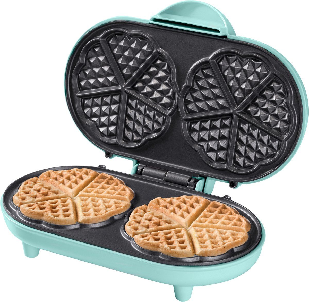 Bestron dubbel Wafelijzer voor klassieke hartwafels, Wafelmaker met antiaanbaklaag & indicatielampje, 1000 watt, keur: mint