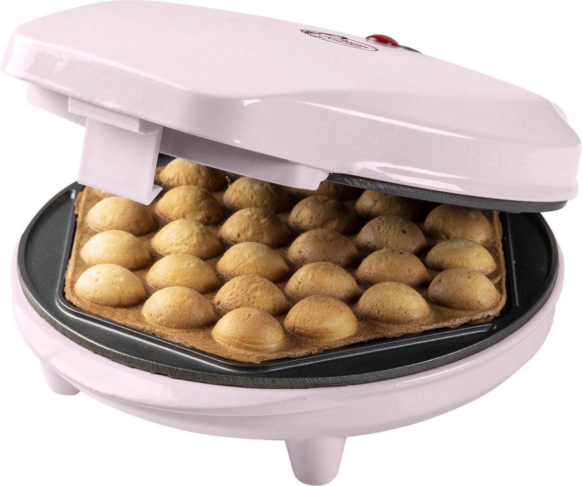 Bestron Bubbel Wafelijzer, wafelmaker voor bubbel wafels te vullen met ijs, chocola of fruit, met bakindicatielampje & antiaanbaklaag, 700 Watt, kleur: roze