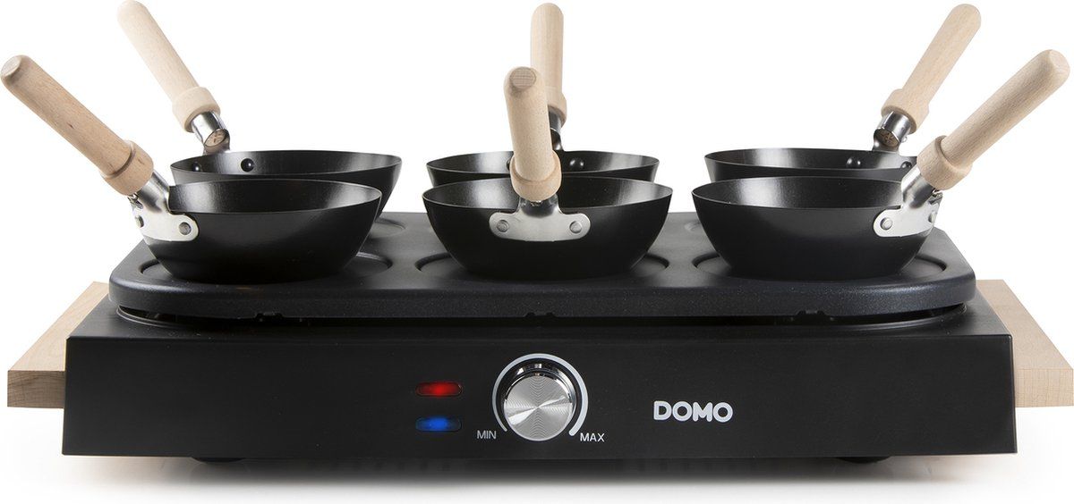 DOMO DO8719W Wok party set - 6 personen - Ook voor pannenkoeken - 1000 W - Houten handvaten