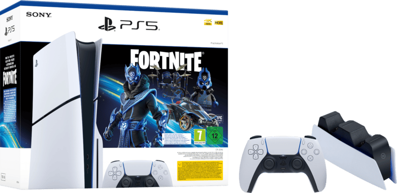 PlayStation 5 Slim Disc Edition + Fortnite Voucher + Extra Controller Wit + Oplaadstation