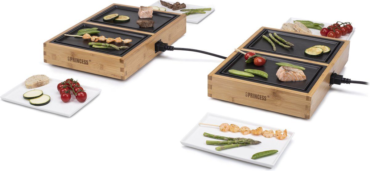 Princess Dinner4all Pure 104040 – Gourmetstel - Teppanyaki - Grill & Bakplaat - 2 meter snoer - 4 personen - Bamboe - Uit te breiden tot 10 personen