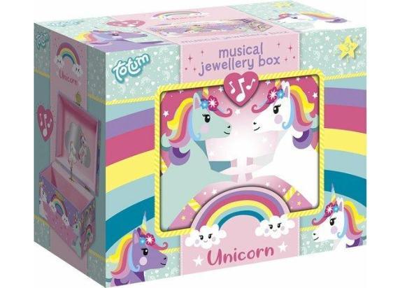 Totum Unicorn sieradendoosje met muziek, juwelenkistje muziekdoosje met geluid, draaiende unicorn en spiegel cadeau tip