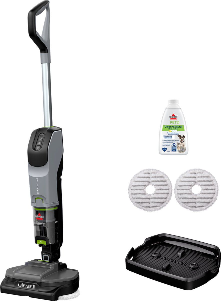 BISSELL SpinWave + Vac Select Vloerreiniger - Draadloze Stofzuiger met Dweilfunctie - Vlekkenreiniger voor Harde Vloeren - Snoerloze Steelstofzuiger - 2 in 1 Vacuum Cleaner - Huisdiervriendelijke Reinigingsmachine - 3893N