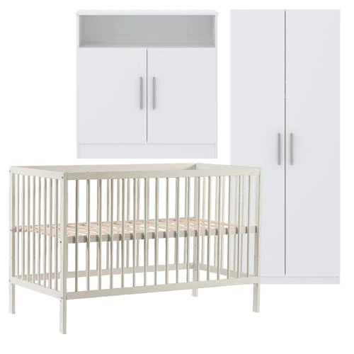 Cabino Babykamer Wit 3 Delig Baby Bed Mees + Commode Texas + Kledingkast Texas