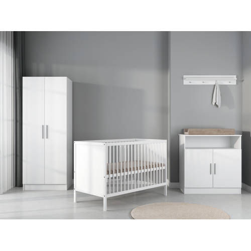 Cabino Babykamer Wit 3 Delig Baby Bed Lola + Commode Texas + Kledingkast Texas