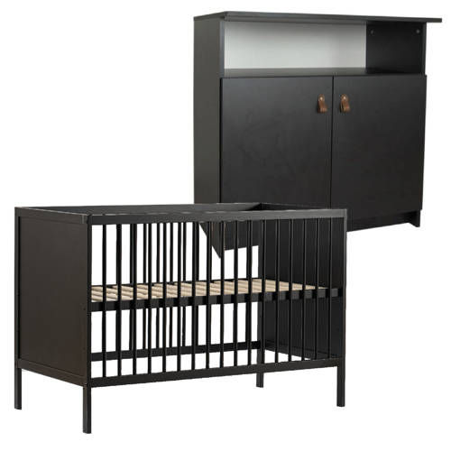 Cabino Babykamer Zwart 2 Delig Baby Bed Lola + Commode Yara