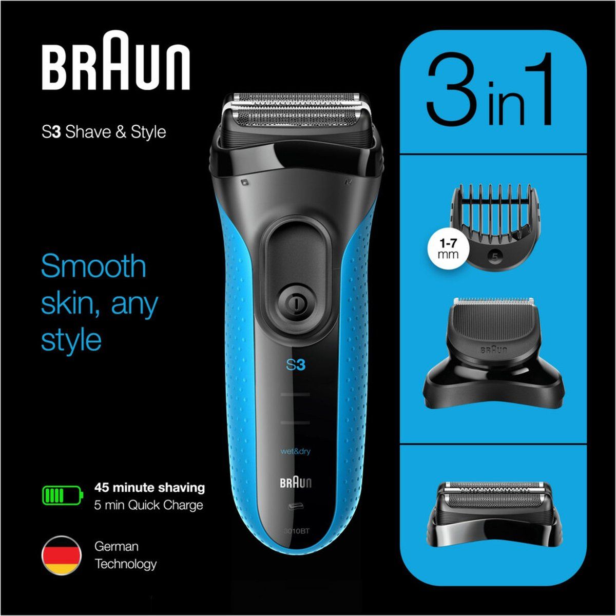 Braun Series 3 Shave&Style 3010BT - Elektrisch Scheerapparaat Mannen