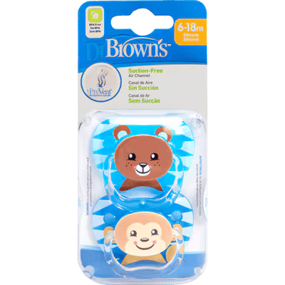 Dr. Brown's Animal Faces Fopspeen Fase 2 Blauw