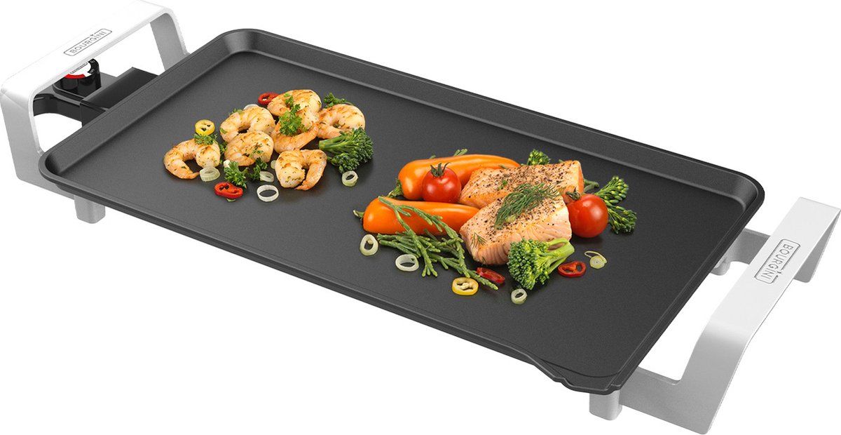 Bourgini Multiplate Pure - PFAS vrij - Grill apparaat - 46 x 26 cm - Regelbare thermostaat - Bakplaat elektrisch 2500 W - Anti-aanbak laag - Zwart