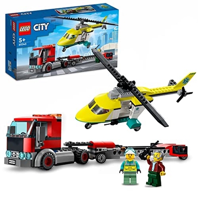 LEGO City Great Vehicles Reddingshelikopter Transport, Speelgoed Vrachtwagen en Helikopter Voertuigen Set voor Jongens en Meisjes vanaf 5 Jaar, Cadeau voor Kinderen 60343