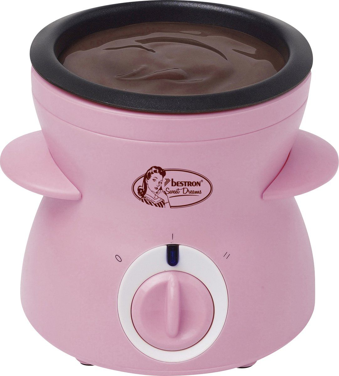 Bestron Chocolade-Fondueset voor 2 Personen, elektrische Chocofondue incl. 10x spiesen, 10x vorken en 1x spatel, 25 Watt, kleur: roze