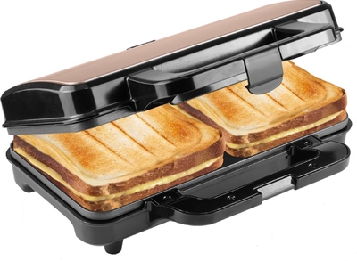 Bestron XL Tosti ijzer, Sandwich-toaster voor 2 sandwiches in schelpvorm, ideaal voor Amerikaanse sandwiches, inclusief automatische temperatuurregeling en gereedheidsindicator, kleur: Koper