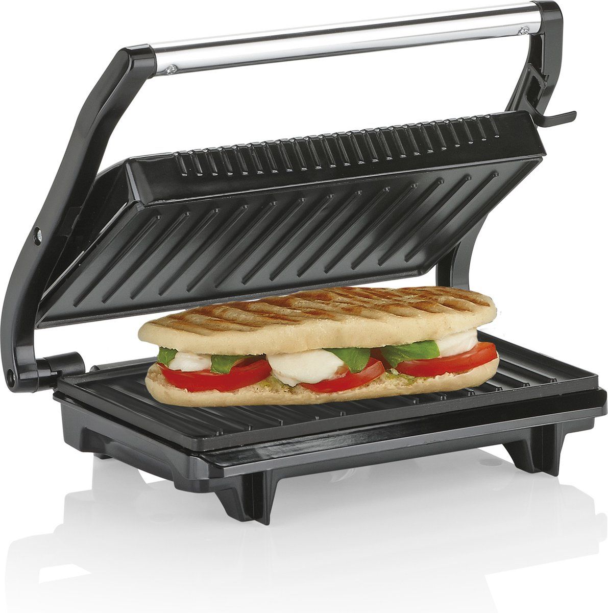 Tristar Contactgrill GR-2846 - Panini Grill en Tosti-ijzer - Anti-aanbaklaag - Zwevend deksel - 700W - RVS/Zwart