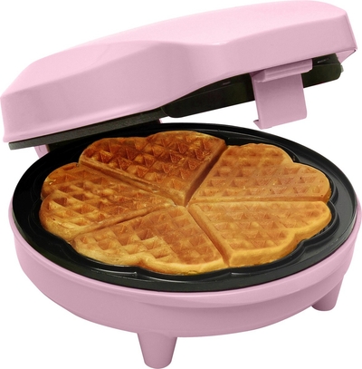 Bestron Wafelijzer voor klassieke hartwafels, Wafelmaker voor wafels in hartvorm, met indicatielampje & antiaanbaklaag, retro-design, 700 Watt, kleur: roze