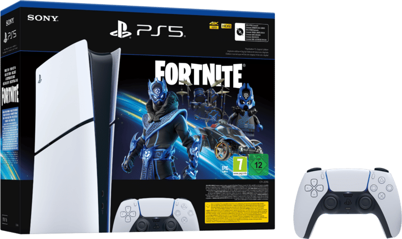 PlayStation 5 Slim Digital Edition + Fortnite Voucher + Extra Controller Wit