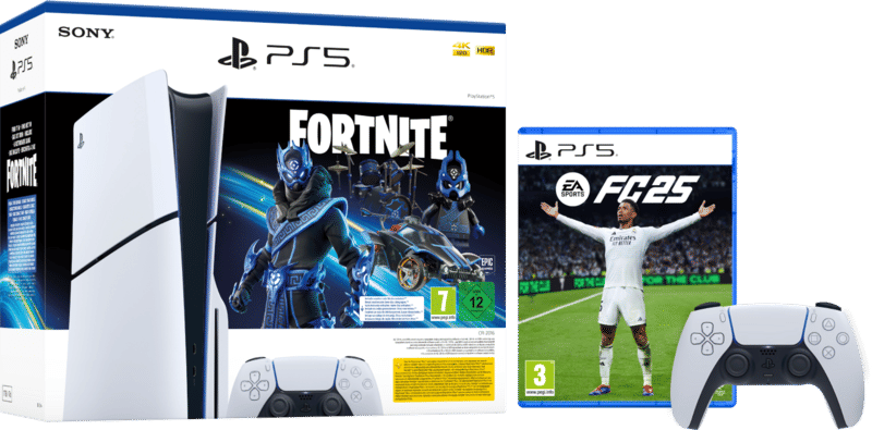 PlayStation 5 Slim Disc Edition + Fortnite Voucher + FC 25 + Extra Controller Wit