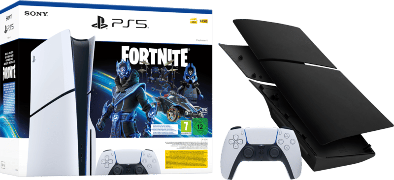 PlayStation 5 Slim Disc Edition + Fortnite Voucher + Covers Zwart + Extra Controller Wit