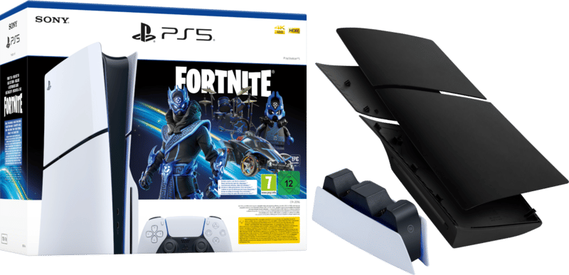 PlayStation 5 Slim Disc Edition + Fortnite Voucher + Covers Zwart + Oplaadstation