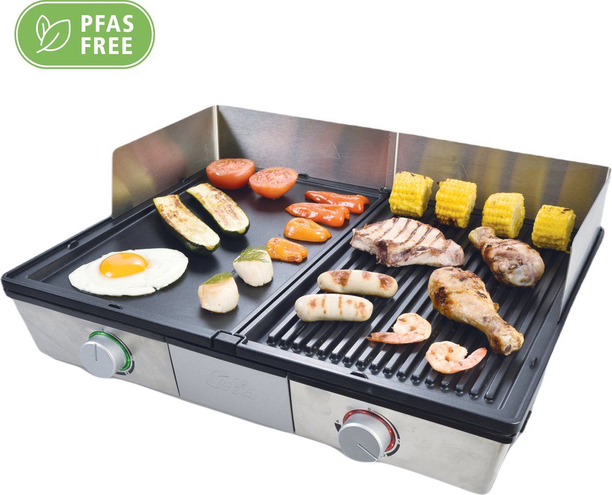 Solis Deli Grill 7951 Grill Apparaat - Bakplaat Electrisch - Grillplaat RVS - Xylan Anti-Aanbaklaag - Zilver/Zwart