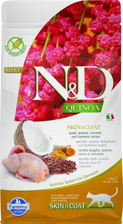 N&D Quinoa kattenvoeding Skin&Coat Kwartel 1,5 kg - kattenbrokken