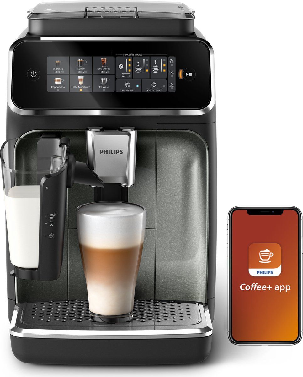 Philips 3300 Series LatteGo EP3349/70 - Espressomachine - 5 Soorten Koffie + Heet Water - Black Panthera - + AquaClean Filter