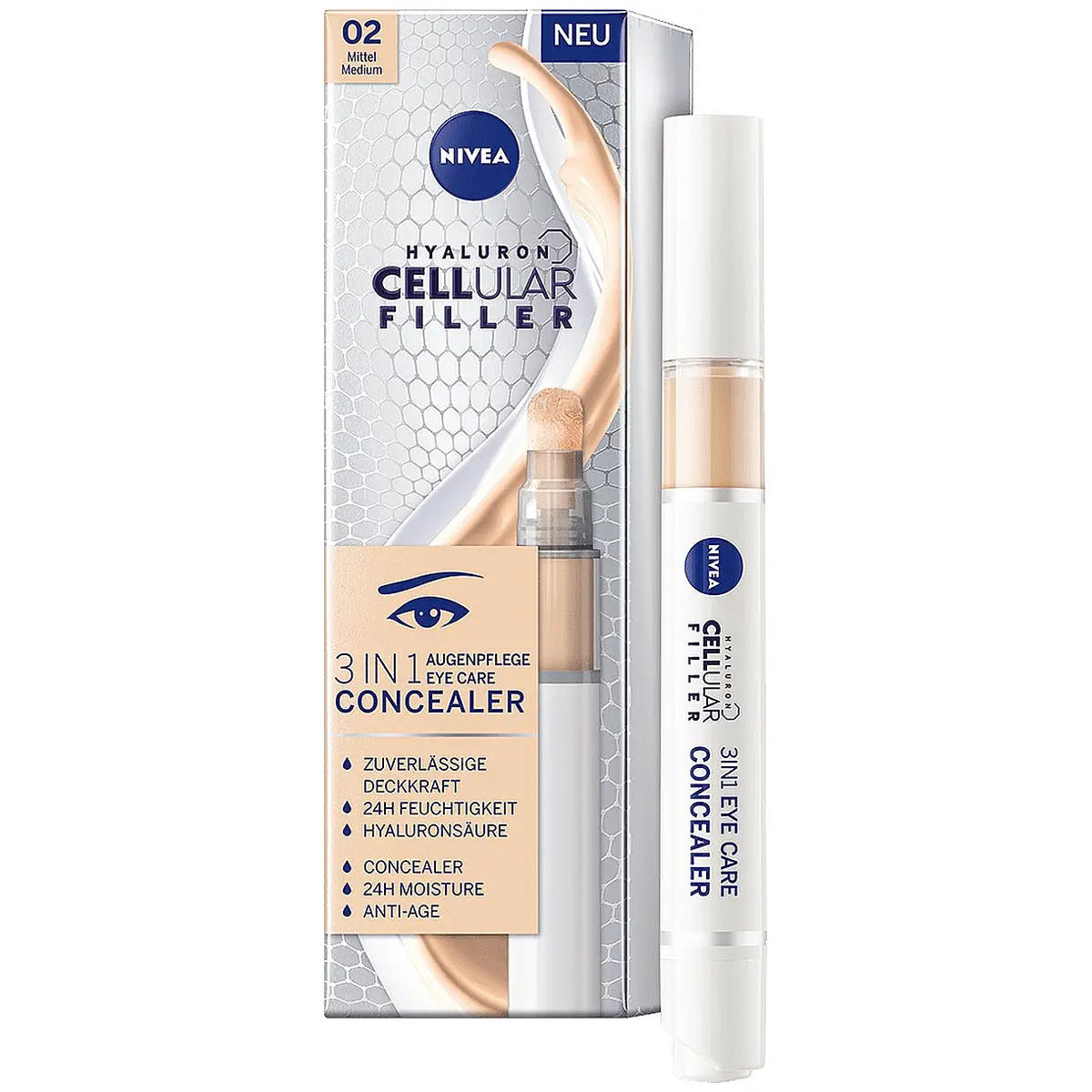 NIVEA Hyaluron Cellular Filler 3-in-1 Verzorgende Makeup 02 Medium Oog Concealer Eye Care