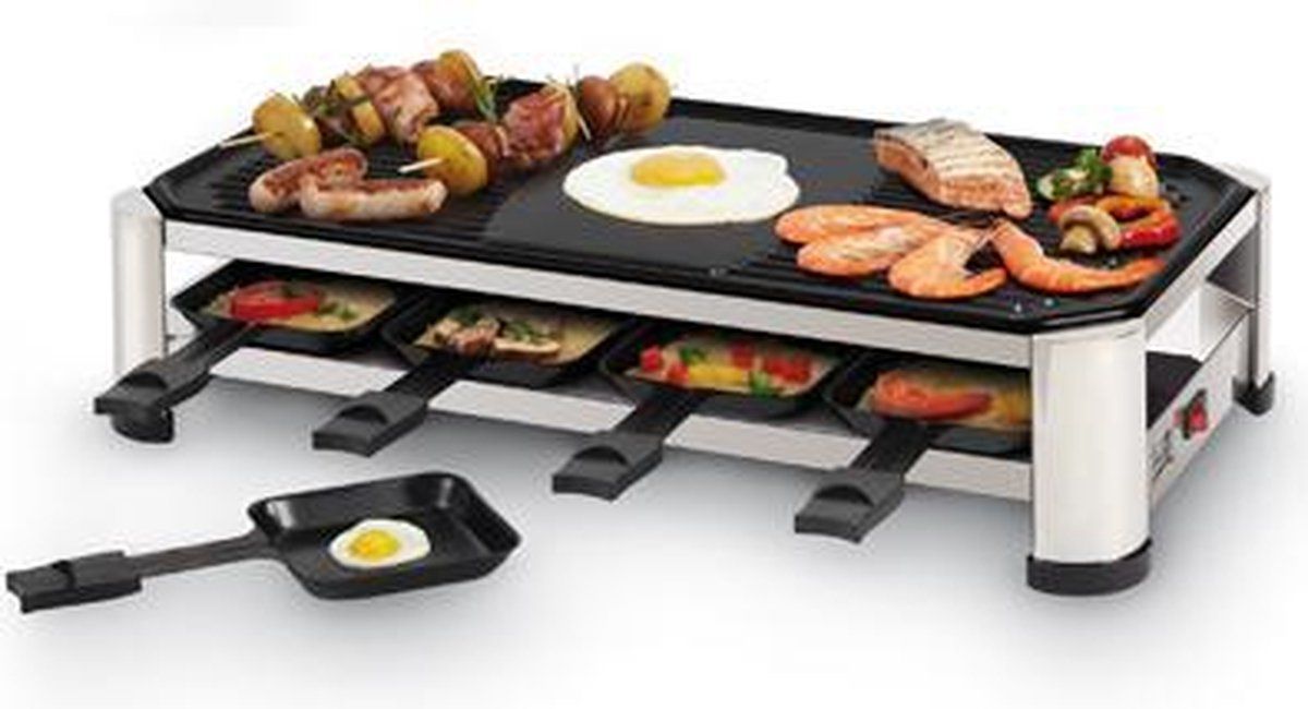 FRITEL Raclette Grill RG 2170 - Elektrische tafelgrill / Gourmetstel + Bakplaat teppanyaki - 49,5x27cm - 2 tot 8 Personen - PFAS-vrij