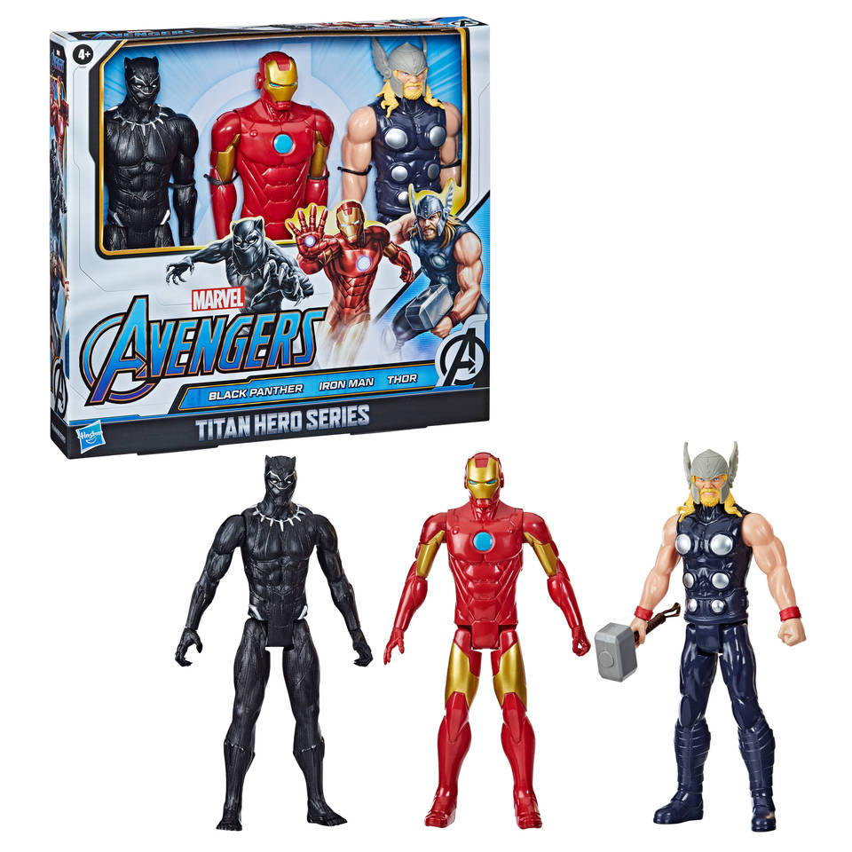 Marvel Avengers Titan Hero Series Black Panther, Iron Man & Thor Action Figure 3-Pack