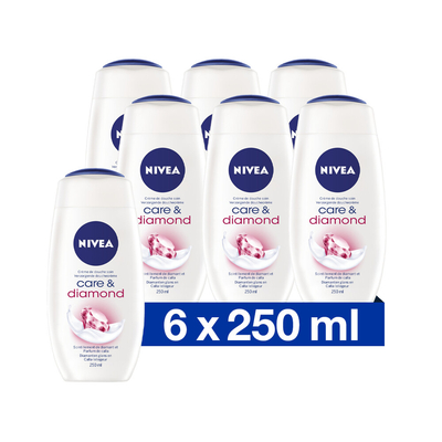 NIVEA Care & Diamond Badschuim - Diamantenglans & Calla-leliegeur - Hydraterende  - 6 x 250 ml