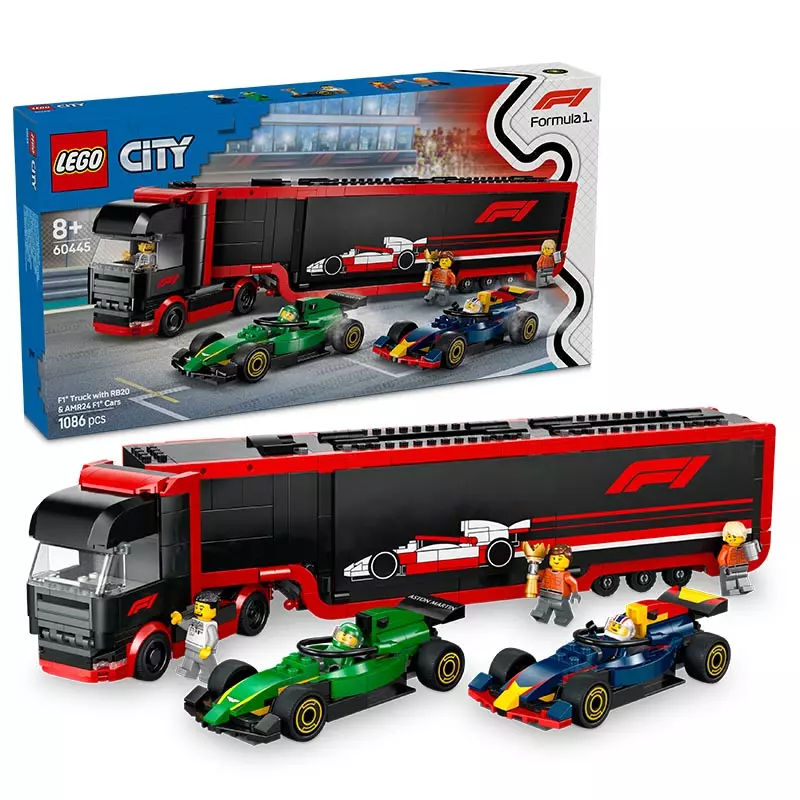 LEGO City F1® truck met RB20 en AMR24 F1® auto's 60445