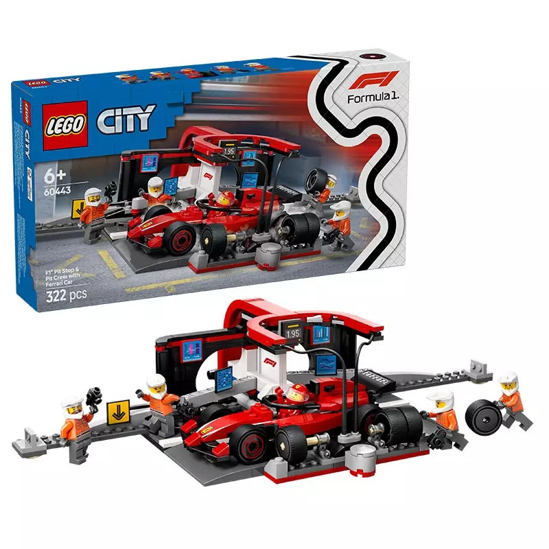 LEGO City F1® pitstop en pitcrew met Ferrari auto 60443