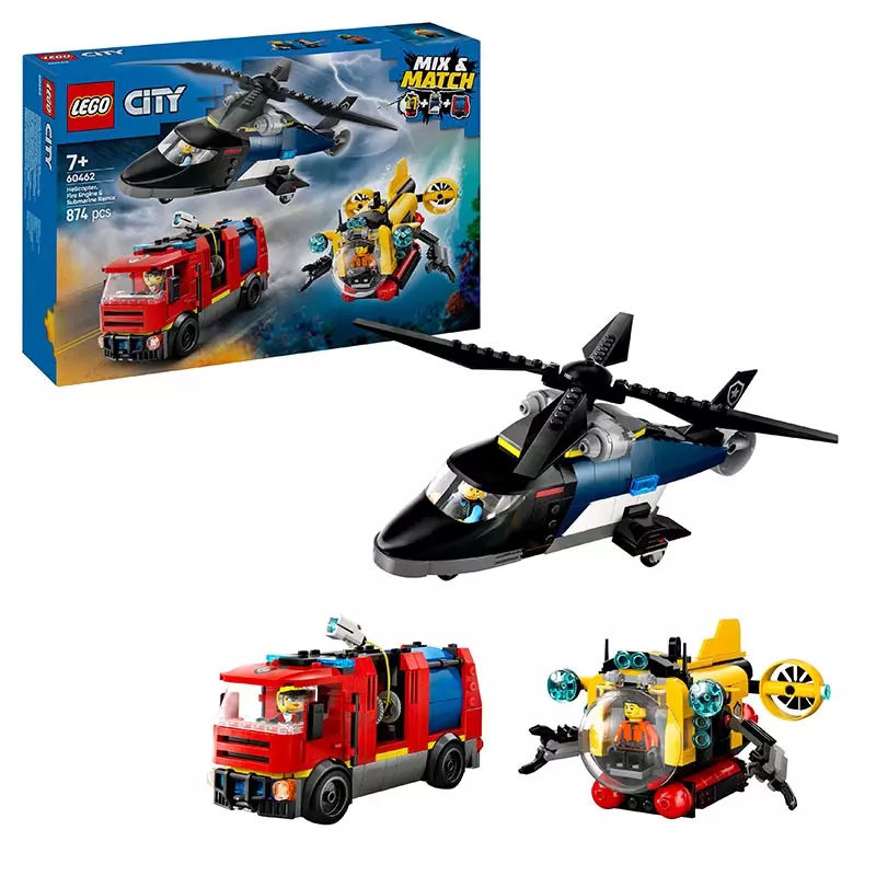 LEGO City Helikopter, brandweerauto en onderzeeër remix 60462