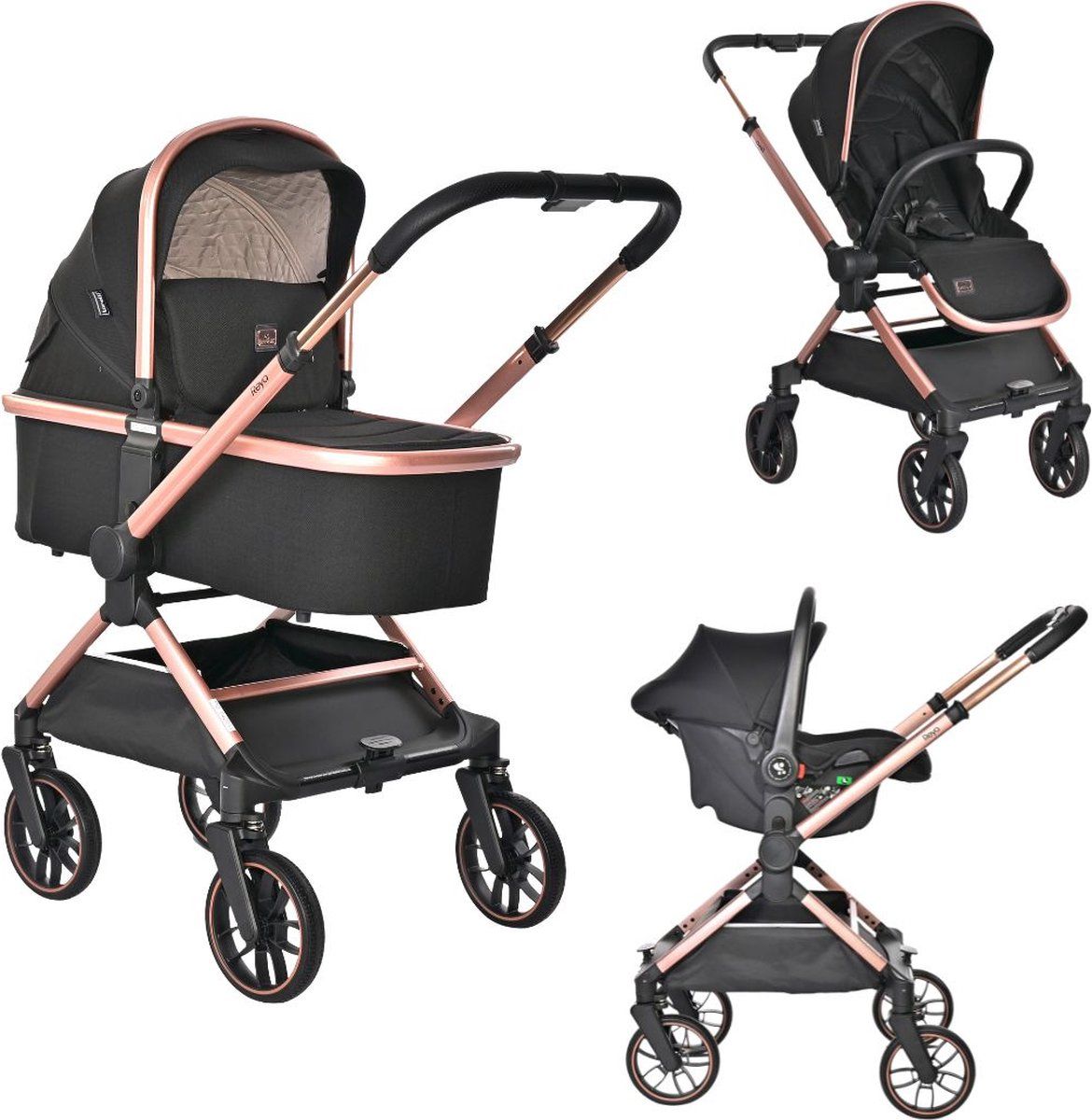 Lorelli Reya Black 3-in-1 Kinderwagen incl. Autostoel 1002195-2401