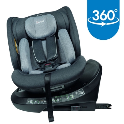 BabyGO Protection 360 - autostoel - i-Size met isoFix - 360° draaibaar - Grijs - voor kinderen van 40-150cm