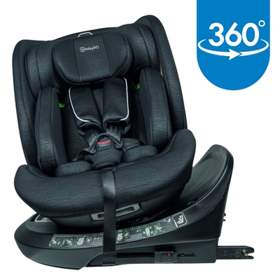 BabyGO Protection 360 - autostoel - i-Size met isoFix - 360° draaibaar - Zwart - voor kinderen van 40-150cm