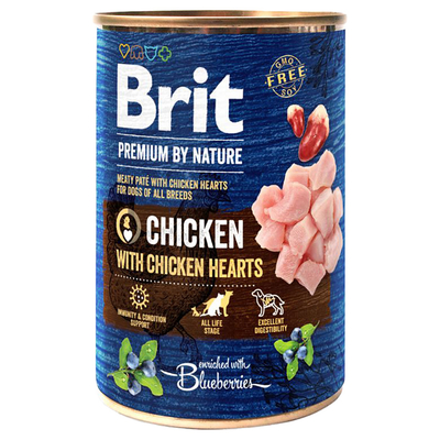 Brit Premium by Nature - Kip met Kippenhartjes (6 x 400 g) - natvoer honden