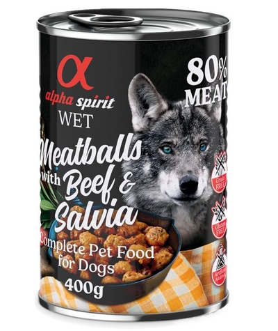 4 + 2 Gratis! Alpha Spirit Gehaktballen voor honden 6 x 400 g - Rundvlees met salie - natvoer honden